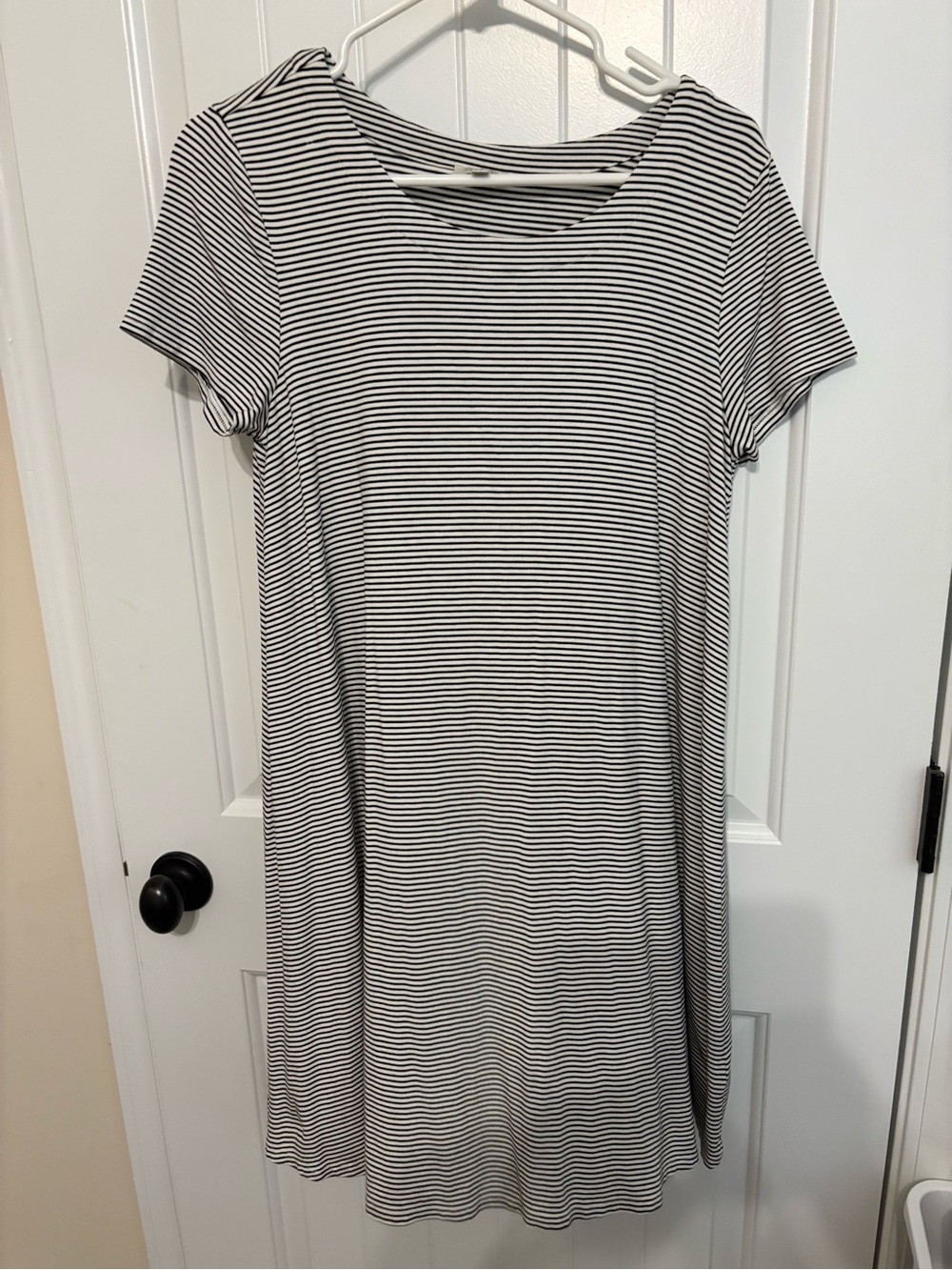 Talbots Black and White Striped Short Sleeve Swing Dress
